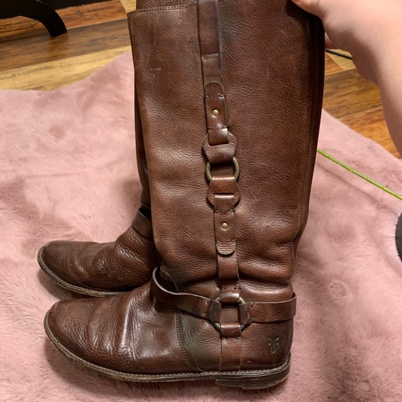 Frye Paige harness leather boots distressed